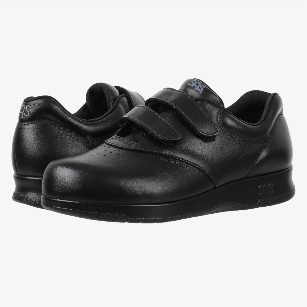 SAS Black Velcro Leather Comfort Walking Shoes Sneakers Woman Lady Size 10WW